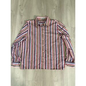 Foxcraft Wrinkle Fre Shirt Womens Size 14 Striped Button Up Shaped Fit Pink